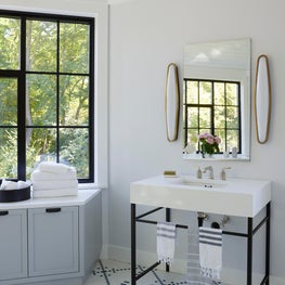 Portfolio: Short Hills Shingle Style Residence, White Master Bathroom, Large Windows & Tile