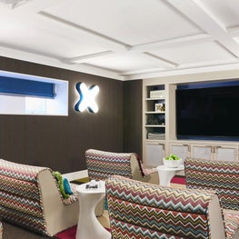 Media Room that is colorful and comfortable