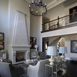 Buckhead Residence Living Room with Stone Fireplace and original artwork