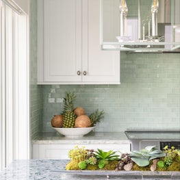 Kitchen with Green Backsplash Tile