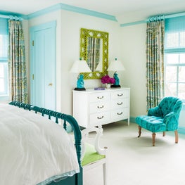 Childrens bedroom in aquas and greens