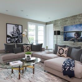 Contemporary Media Room with Sleek Grey Furniture