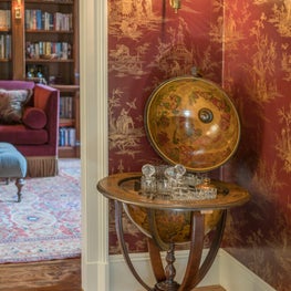 Beacon Hill Library Vestibule with Globe "Bar" and Chinoiserie Wallpaper
