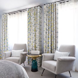 Marin County Family Home Guest Bedroom with two Vintage Lounge Chairs