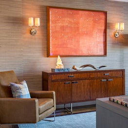 Brookline Office with Handwoven Wallcovering and Custom Built-in Desk