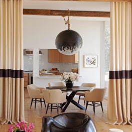 Dining Room with Custom-Hand Painted Noguchi Pendant Light - Sunset Roundabout 