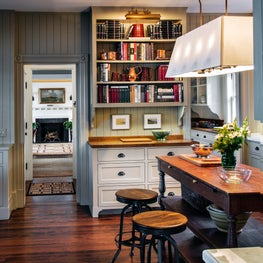 Buzzards Bay Residence, Shingle Style, Library Kitchen, Books