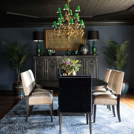 Portfolio: Moody Dining Room with vintage touches and pops of color