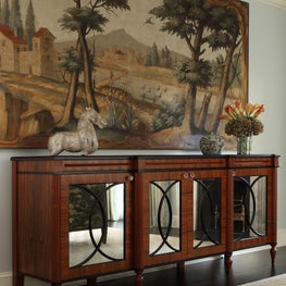 Buckhead Townhouse Master Bedroom w/ custom breakfront chest w/ disappearing TV
