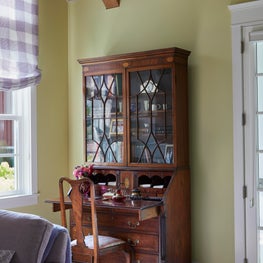 Three Barn Farm Bedroom. Antique secretary desk.