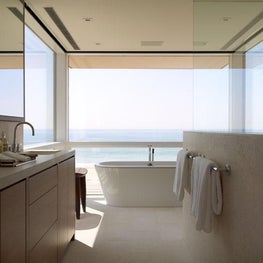 CONTEMPORARY BEACH HOUSE A modern beach house with aged woods, oxidized metals, brushed stone, unbleached linen in a simplified, pure +honest environment.