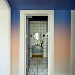 Short Hills Shingle Style Residence, Colorful, Modern Bathroom 