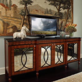Buckhead Townhouse Master Bedroom w/ custom breakfront chest w/ disappearing TV