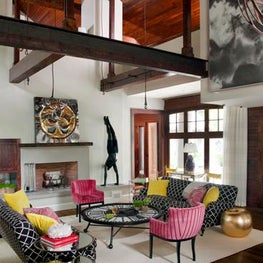 Two Story Great Room with Industrial Exposed Beams