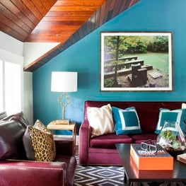 Second Floor Landing Sitting Area with Wooden Ceiling and Bright Painted Walls