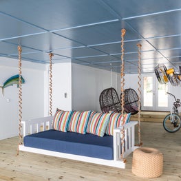 Boat Launch Lounge area with custom swing and crypton upholstery 