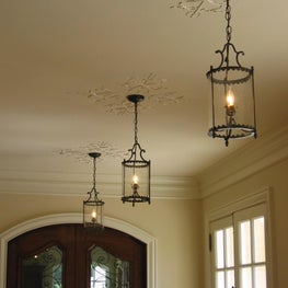 Atherton, CA - Hallway: French inspired detailing and custom lighting