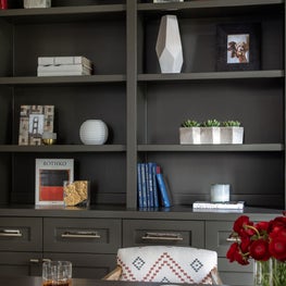 Portfolio: Modern home office with dark bookshelf