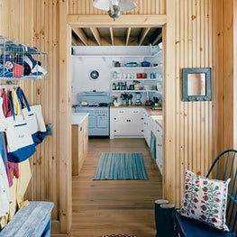 Wisconsin Lake Home with Farmhouse Style: Rustic Mudroom off the Kitchen