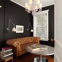 Lincoln Park Residence Den with a Bespoke Hydraulic Cocktail Table. 