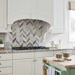 LaGrange, Custom White Kitchen with unique marble tile