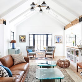 Silver Lake Living Room with Vaulted Ceiling and Vintage Chairs
