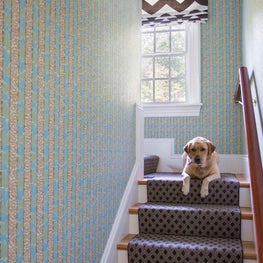 Staircase with Wallpaper and Stair Runner