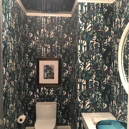 Palm Beach Powder Room with Hermes Wallpaper