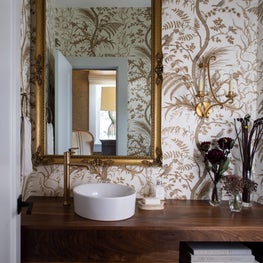 Powder Room with Brunschwig and Fils wallpaper