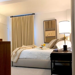 Transitional bedroom with Asian accents