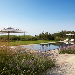 A view looking over the zero-edge pool and out to the newly restored dunescape.