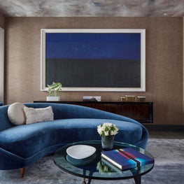 NYC Townhouse Library, vintage sofa, art collection, diamond wall sconce