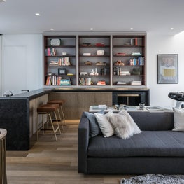 Upper East Side Townhouse, Library, Bar, and Fireplace