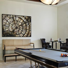 Fort Lauderdale Game Room: custom pool table, oversized art, custom raised bench