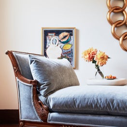 Malibu Spanish Colonial, Vignette Featuring Fine Art & Neoclassic Chaise Lounge