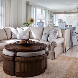 This monochromatic living room is brought to life with layers of textures.