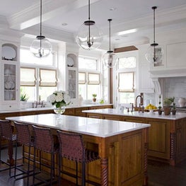 Oak and White Kitchen with Double Islands