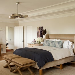 Warm contemporary master bedroom, Deborah Sharpe Linens