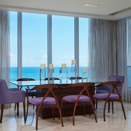 Palm Beach Modern Opulence - Mid Century modern dining room, purple & ocean view