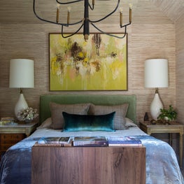 Primary Bedroom with Grasscloth Wallcovering and Nadia Watts Gem Collection