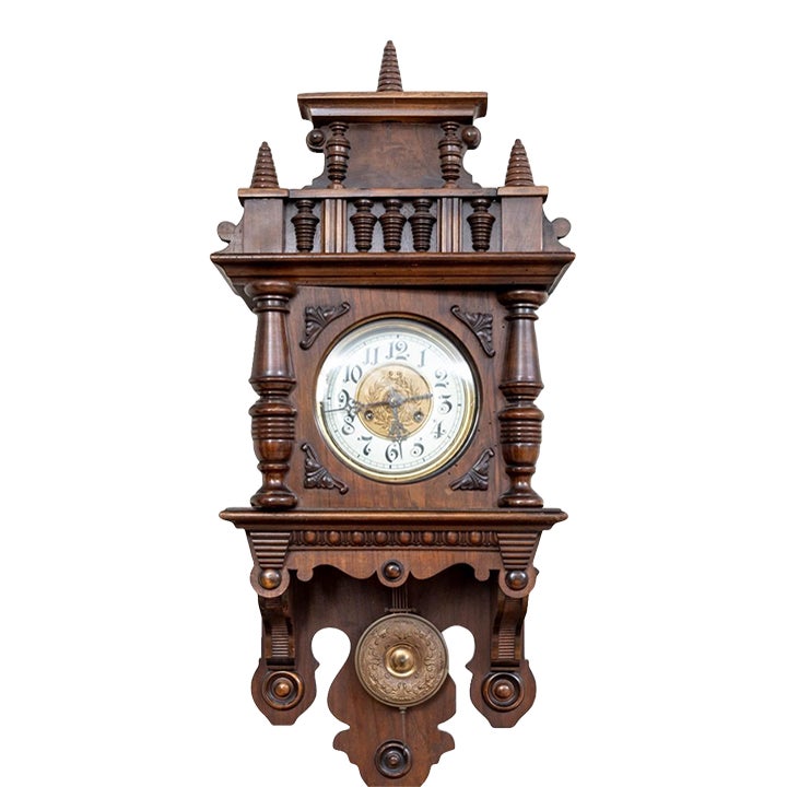 Antique Mahogany Hand Carved German Vienna Regulator Wall Clock