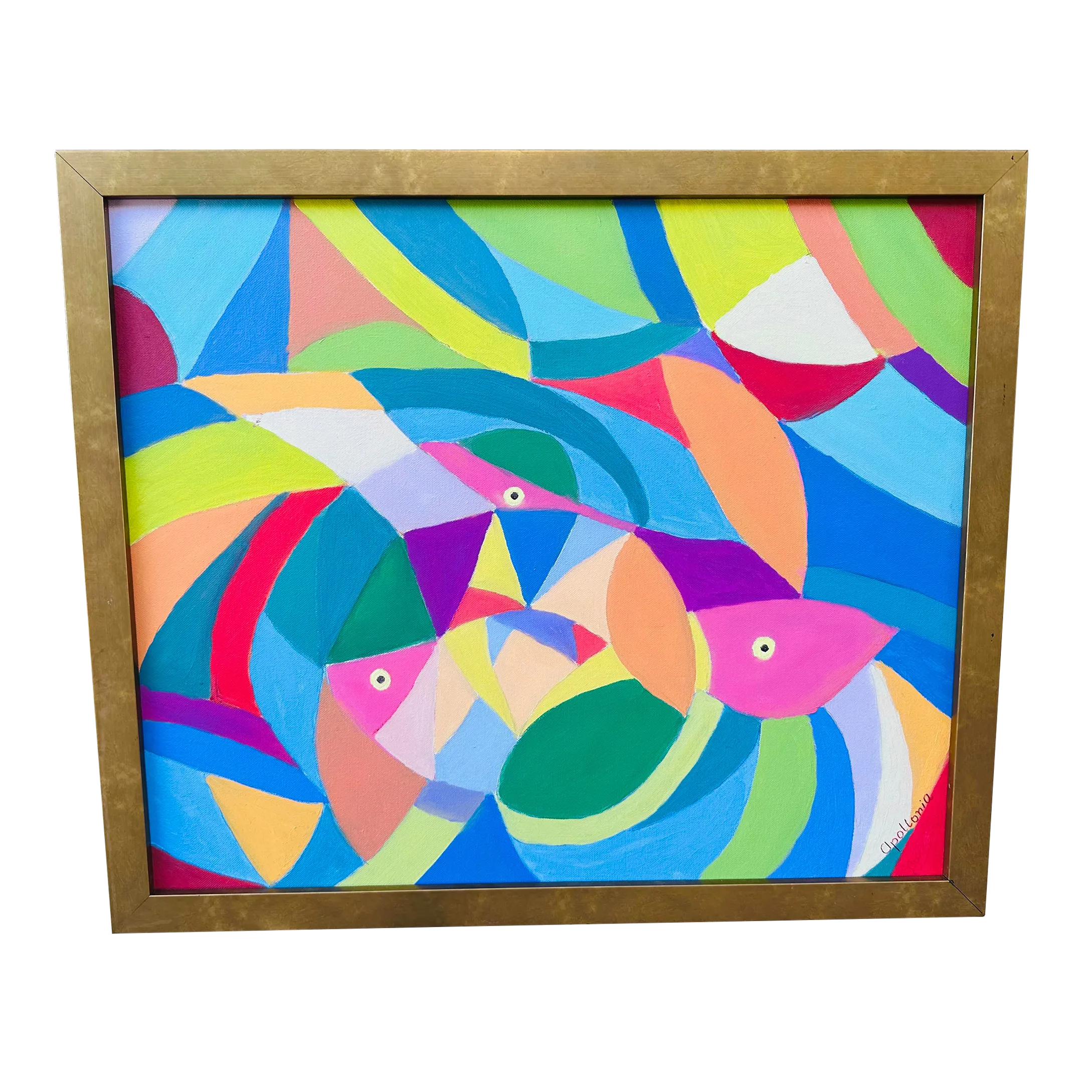 Vintage Oil on Canvas Abstract Painting, Framed