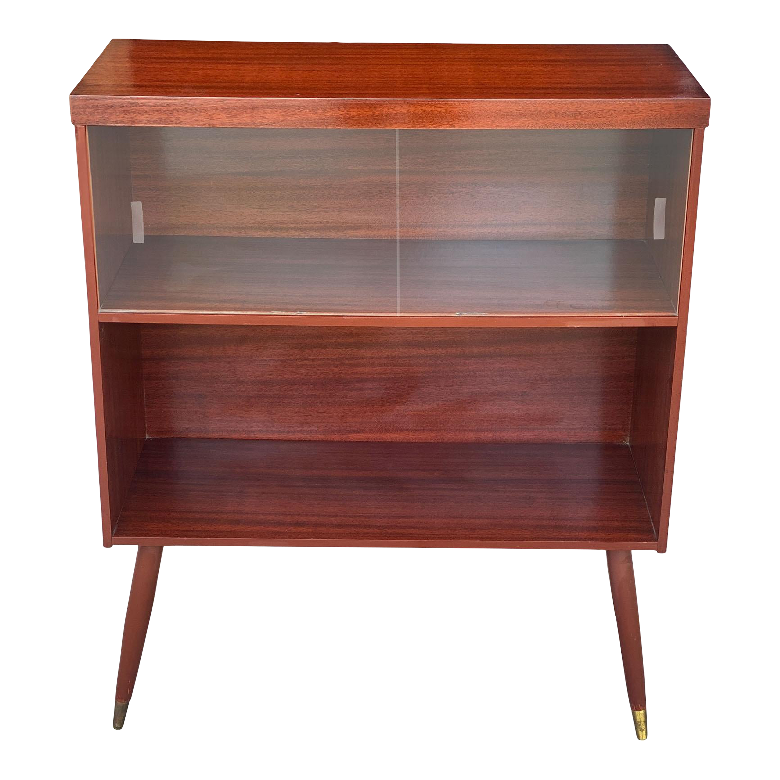 MidCentury Modern Walnut Glass Sliding Door Bookcase Chairish