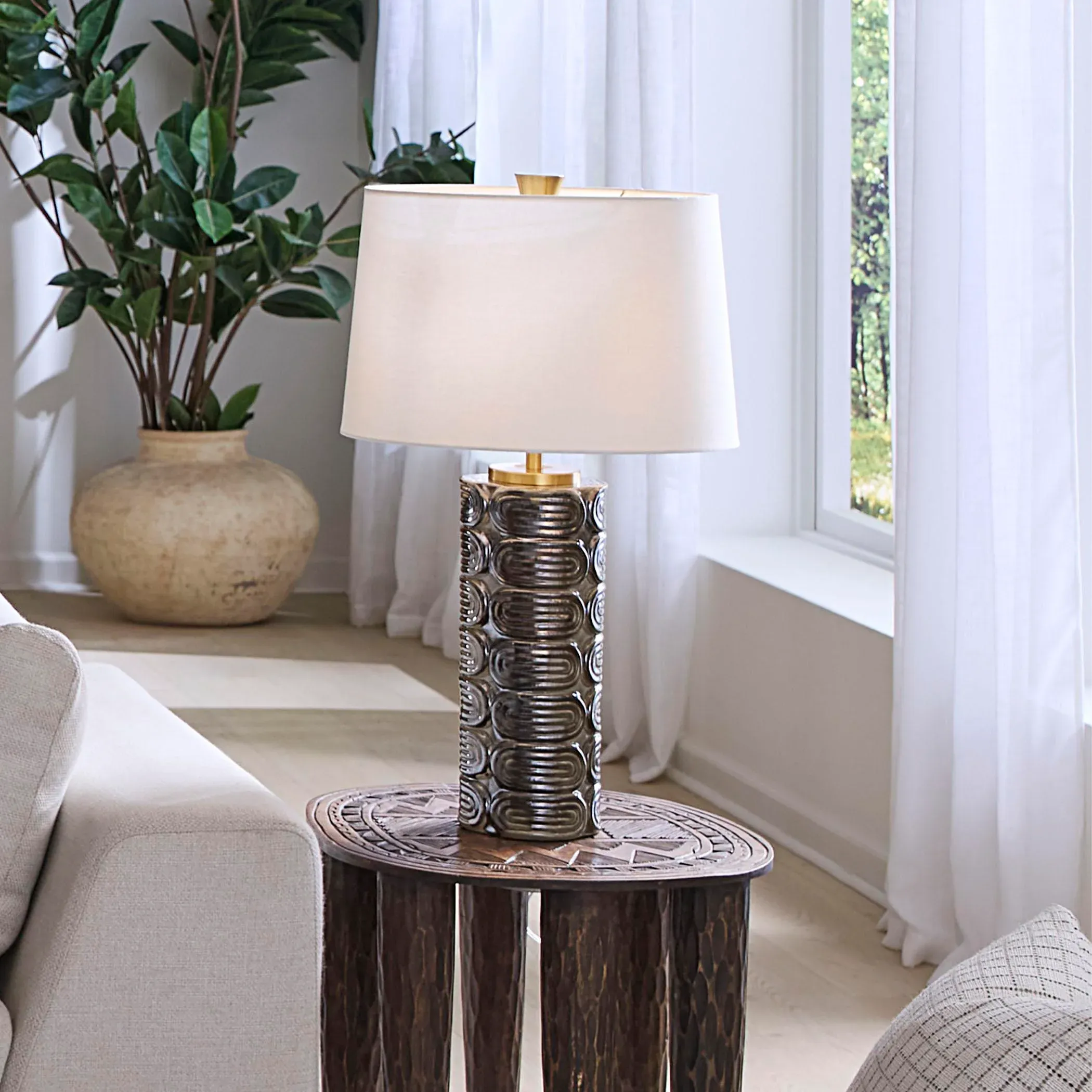 Jamie Young Wright Ceramic Table Lamp with Linen Shade