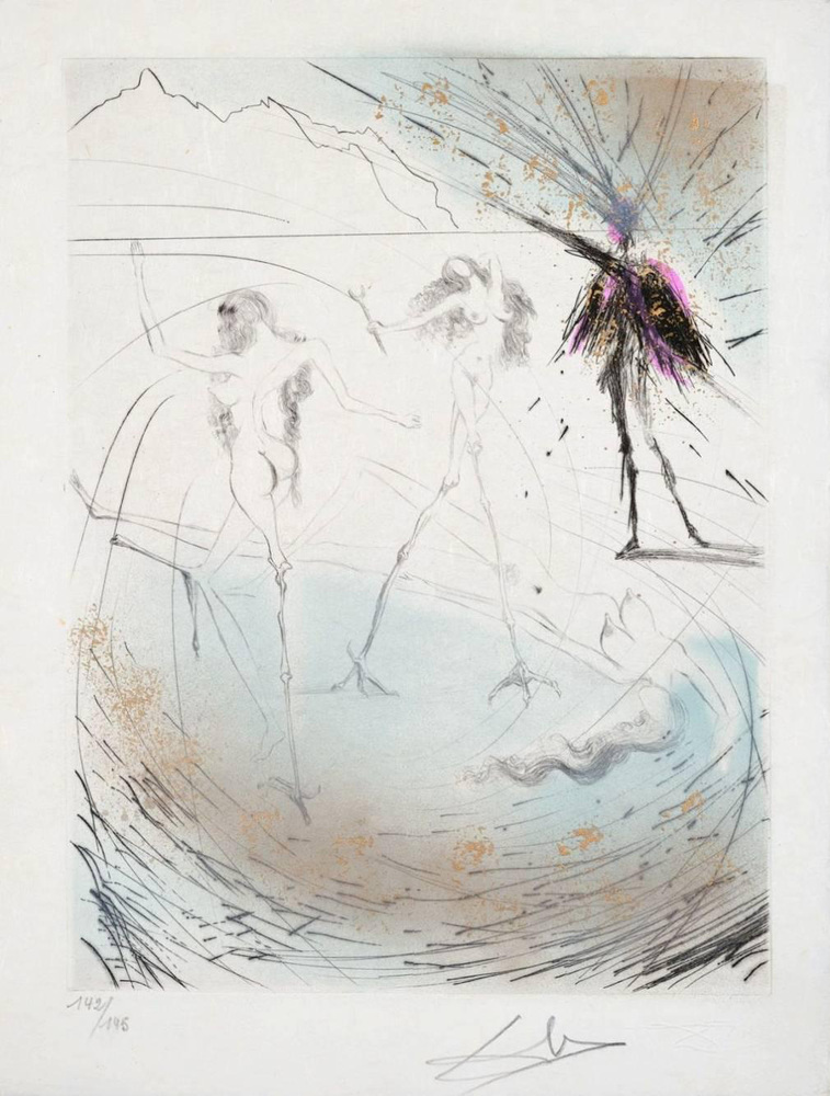 Salvador Dali, Femmes poules (Hen Women), Nude, 1969, Drypoint Etching with Roulette