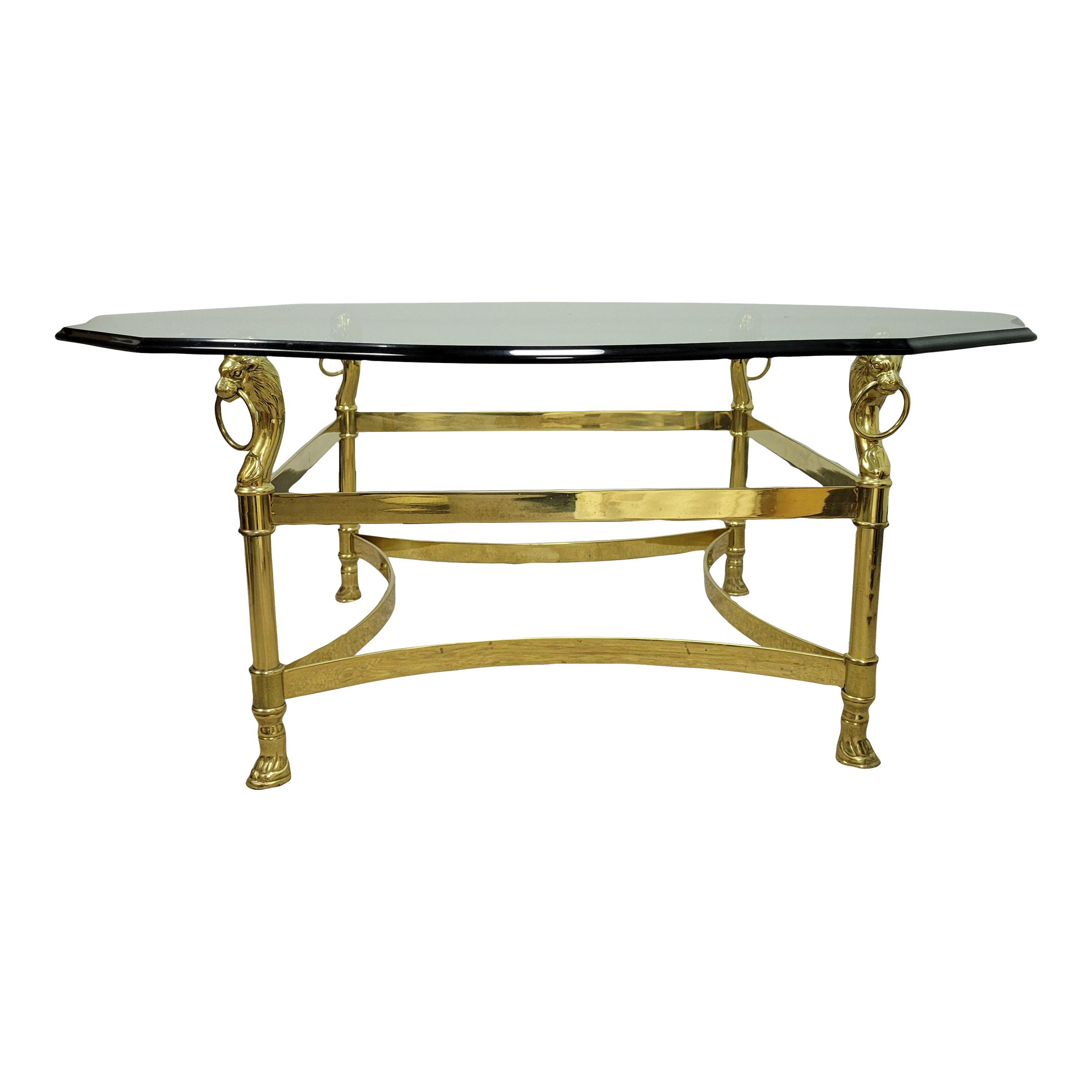 アンティークlion Glass Top Coffee Table Vintage Walnut Coffee Table with Carved Lion and Glass Top