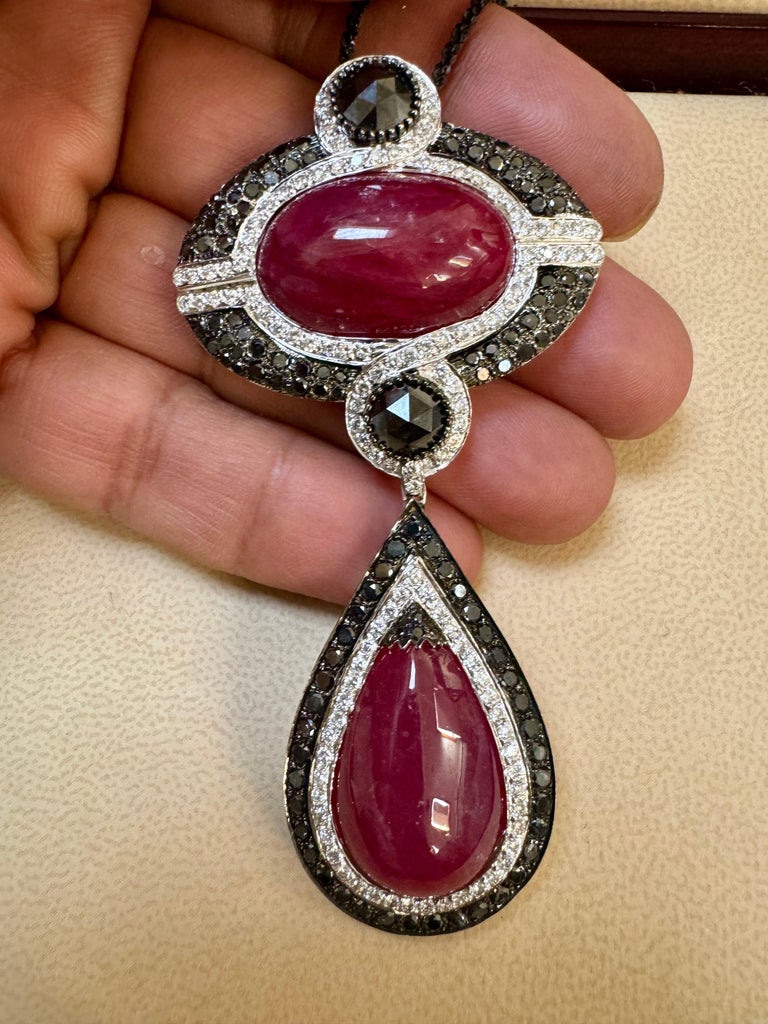 Vintage Large Pendant 40Ct Natural Ruby No Heat & Black & White 