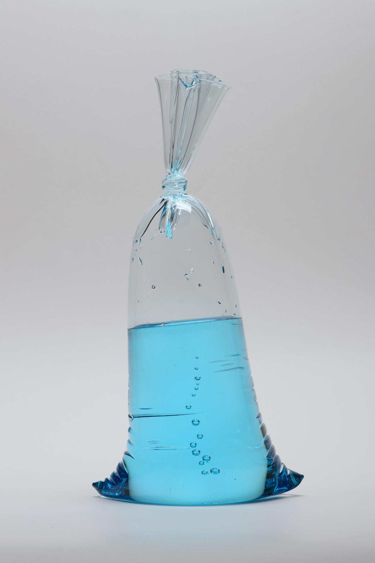 Large Blue Glass Water Bag Contemporary Hyperreal Glass