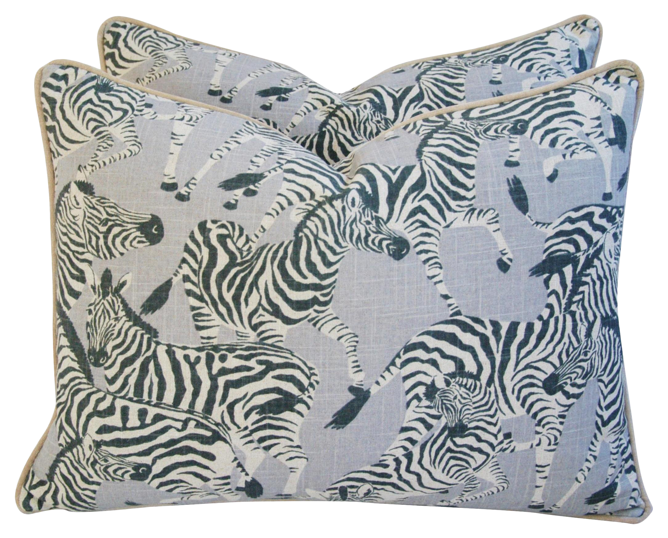 Safari Zebra Linen Velvet Feather Down Pillows 24 X 18 Pair