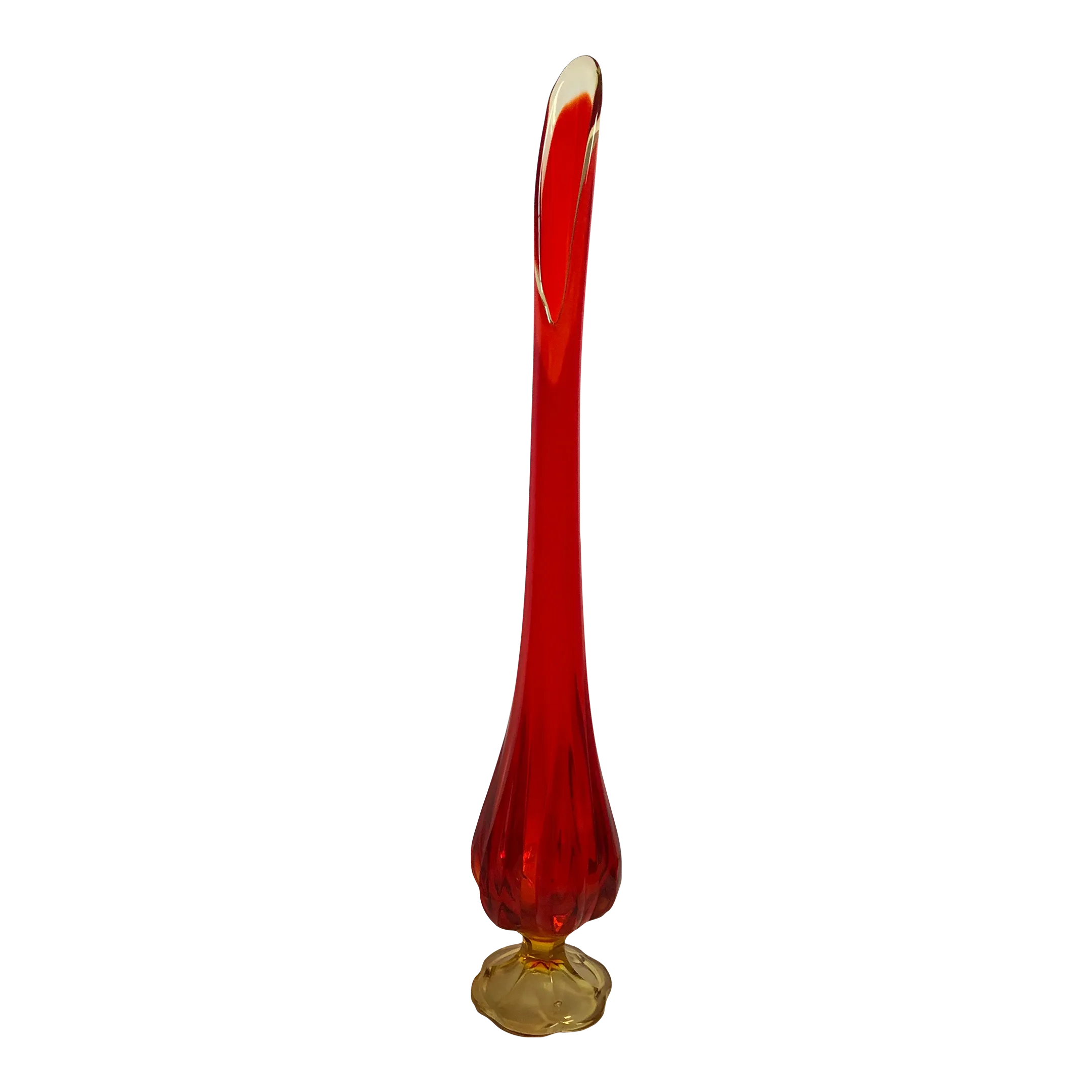 Late 20th Century Amberina Red & Yellow Art Glass Pedestal Vase